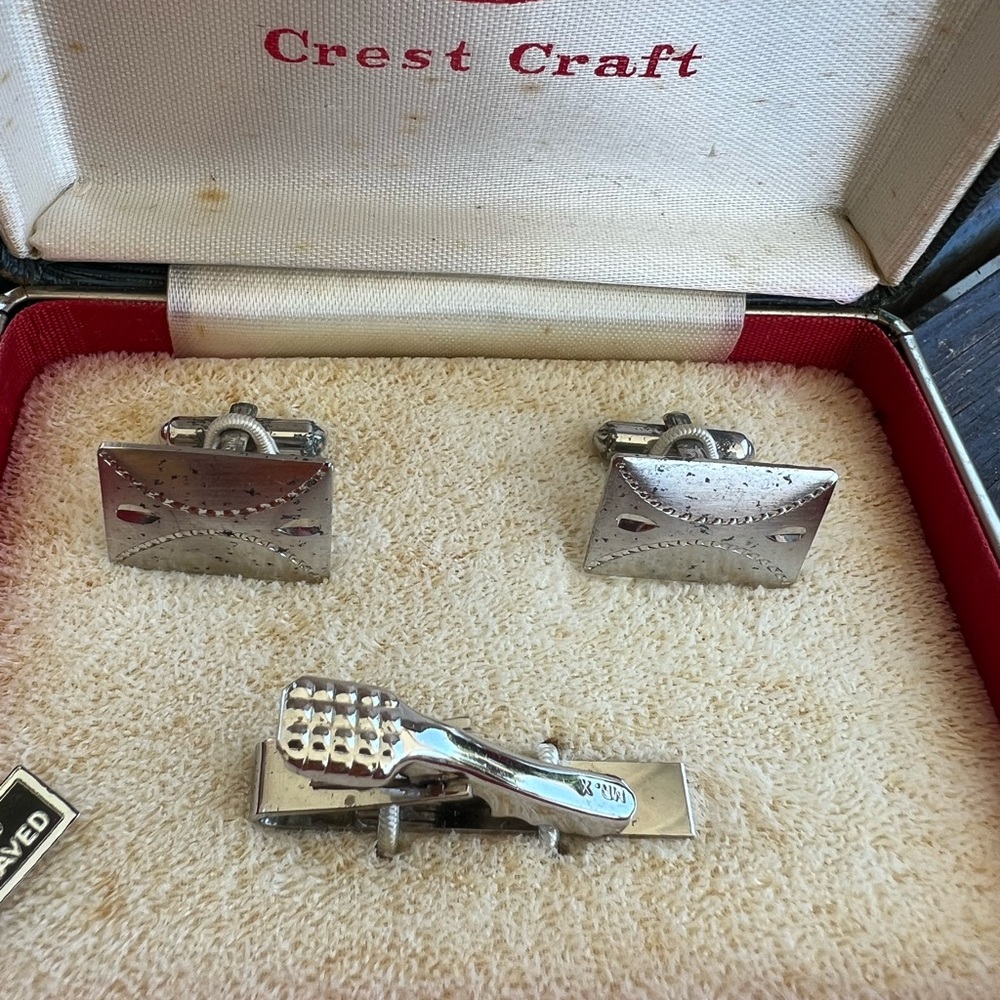 Vintage silver cuff links and tie tack